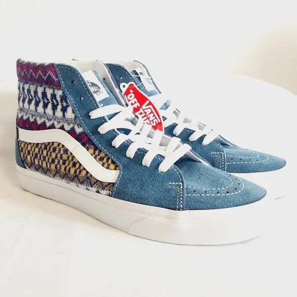 Vans Sk8-Hi Fair Isle blue and multicolor suede sneakers. VANS Sk8-Hi Fair Isle Suede High Top Shoes, Blue Multi, Mens  main image 2